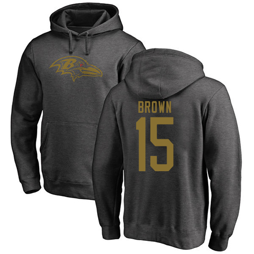 Men Baltimore Ravens Ash Marquise Brown One Color NFL Football #15 Pullover Hoodie Sweatshirt